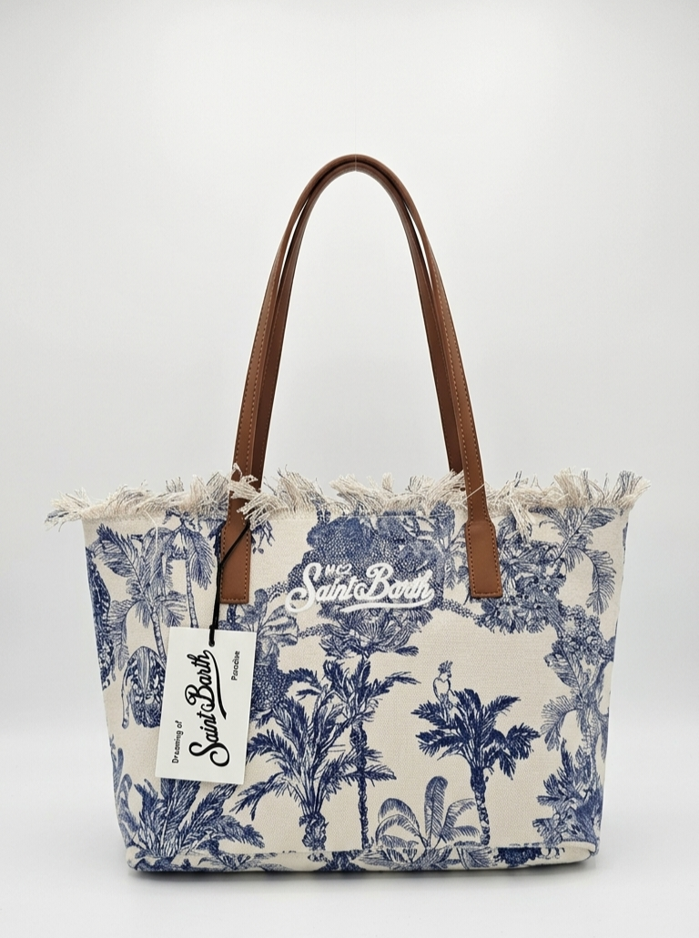 Borsa donna MC2 Saint Barth City Bag Mid Fringe Canvas JUNGLE OCEANIA 01 EMB