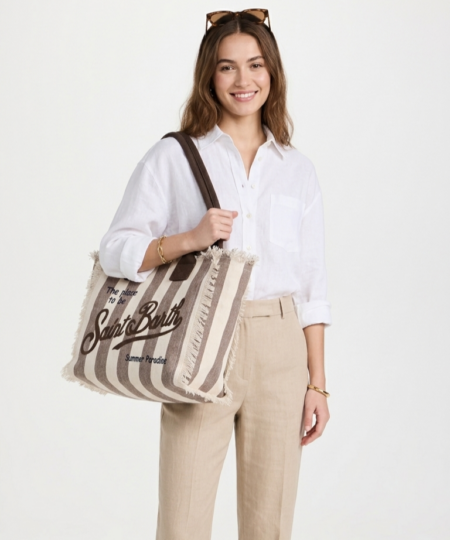 Borsa donna MC2 Saint Barth VANITY Stripes Pop V18 EMB - CIOCCOLATO / BIANCO