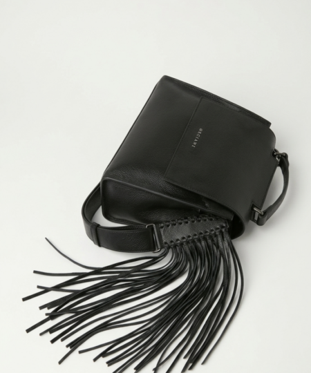 ORCIANI Borsa Sveva GOTHAM Media a spalla in pelle con tracolla con frange - Nero