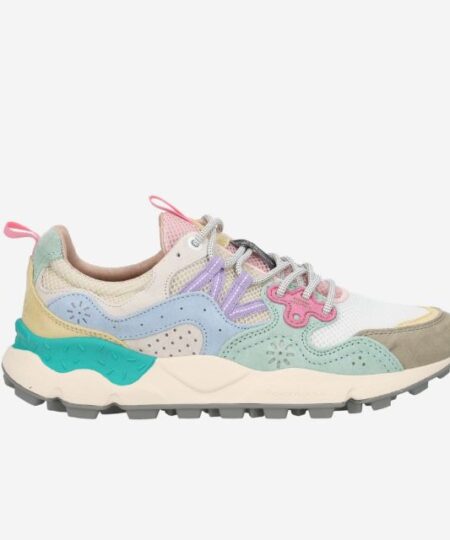 Sneakers FLOWERMOUNTAIN Yamano 3 Woman Suede/ Ripstop Military - White - Light Blue 1F16