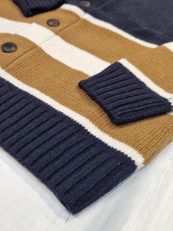 Cardigan Jeordie's 100%  lana extrafine con bande a contrasto col. Blu - immagine 3