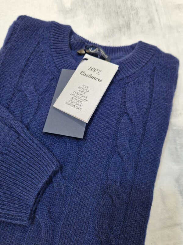 Maglione girocollo100% cashmere  treccie MONTEVERDI col. BLU APERTO