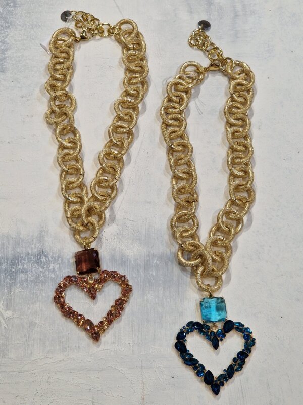 Collana Bijoux catena dorata in acciaio AMA Gioielli donna ciondolo cuore con pietre preziose - immagine 4