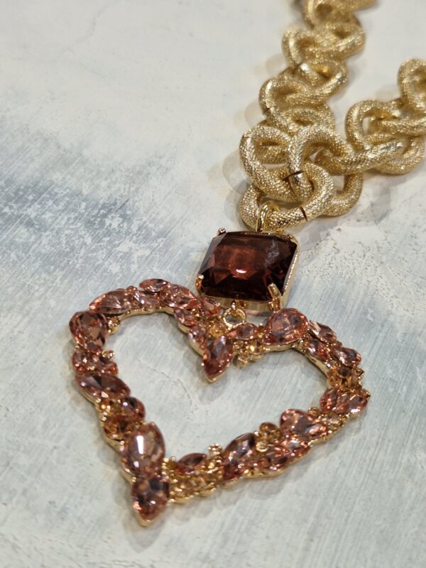 Collana Bijoux catena dorata in acciaio AMA Gioielli donna ciondolo cuore con pietre preziose - immagine 2