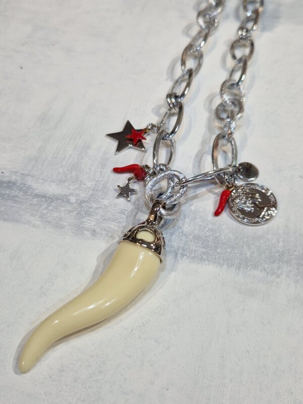 Collana Bijoux catena in acciaio AMA Gioielli donna ciondolo Cornetto e charms