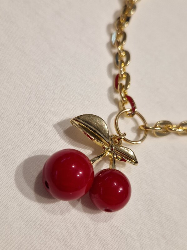 Bijoux set completo collana e orecchini in acciaio AMA Gioielli donna ciondoli in resina ciliegie - immagine 3