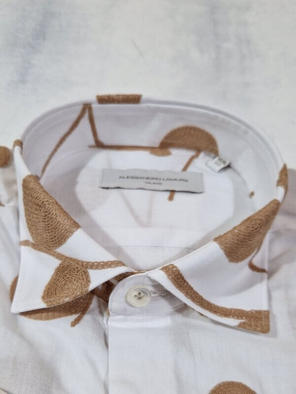 Camicia slim fit ALESSANDRO LAMURA fantasia con ricamo in lino SAM855 BIANCO - immagine 2