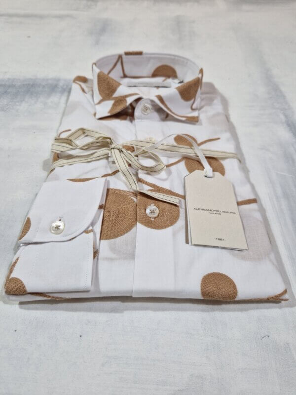 Camicia slim fit ALESSANDRO LAMURA fantasia con ricamo in lino SAM855 BIANCO - immagine 3