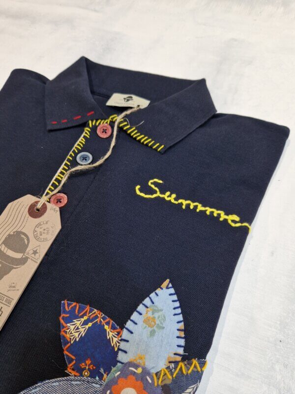 Polo Garry's Earth in cotone fantasia con inserti patch e ricami BLU