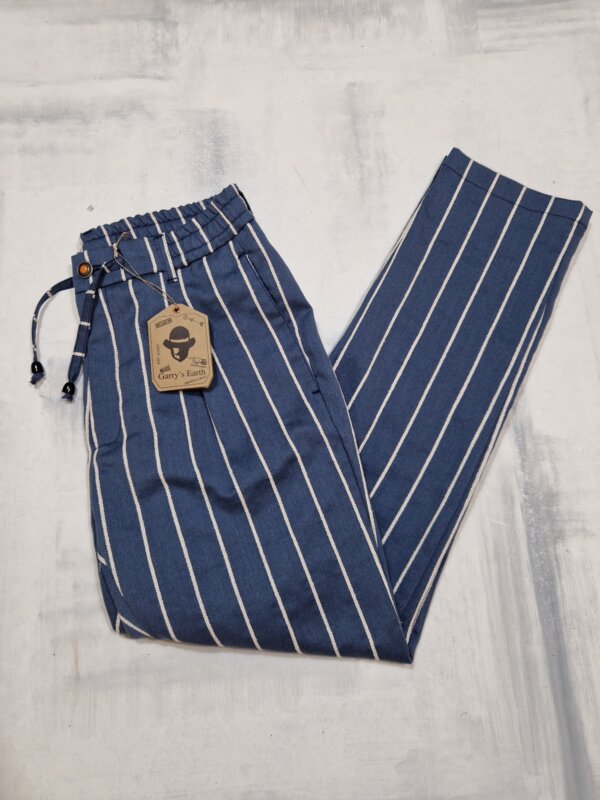 Pantalaccio Garry's Earth uomo con coulisse e pence BLU gessato - immagine 4