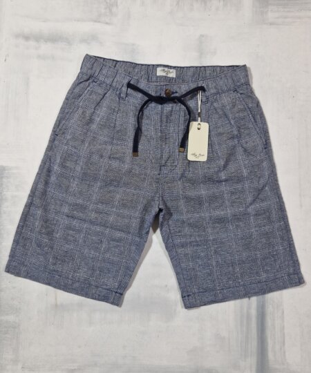 Bermuda uomo Alley Docks in lino e cotone Principe di Galles col. NAVY BLUE