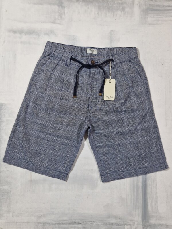 Bermuda uomo Alley Docks in lino e cotone Principe di Galles col. NAVY BLUE