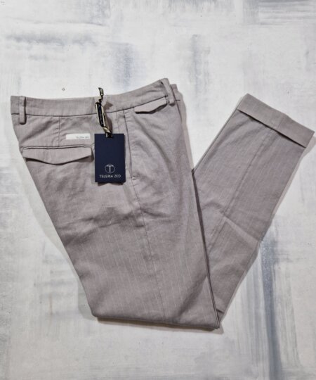Pantalone gessato in cotone e lino TELERIA ZED Edward col. Cenere Old