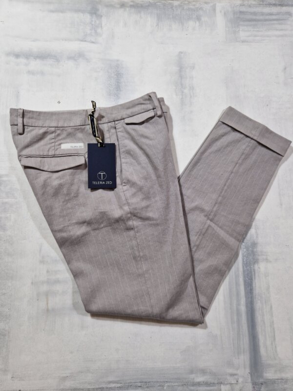 Pantalone gessato in cotone e lino TELERIA ZED Edward col. Cenere Old