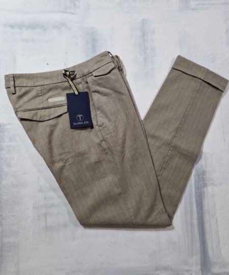Pantalone gessato in cotone e lino TELERIA ZED Edward col. Tortora Old