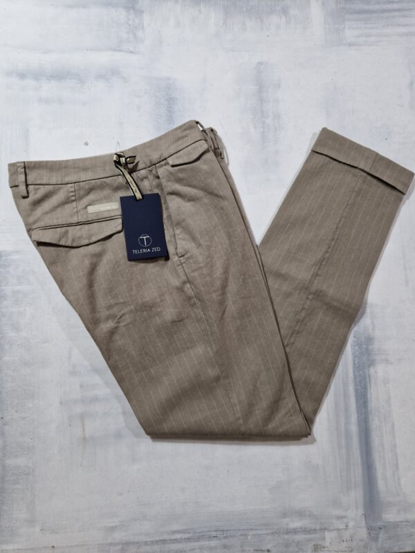 Pantalone gessato in cotone e lino TELERIA ZED Edward col. Tortora Old