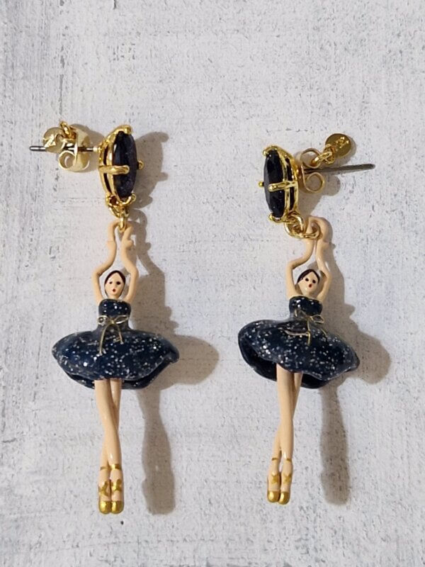 Orecchini Les Nèrèides BALLERINA con TUTU  BLU glitterato e pietra preziosa