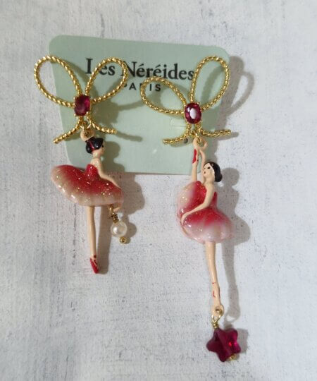 Orecchini Les Nèrèides BALLERINA con TUTU  Rosa glitterato e fiocco dorato