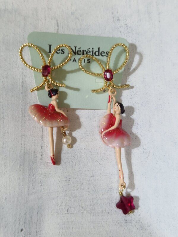 Orecchini Les Nèrèides BALLERINA con TUTU  Rosa glitterato e fiocco dorato