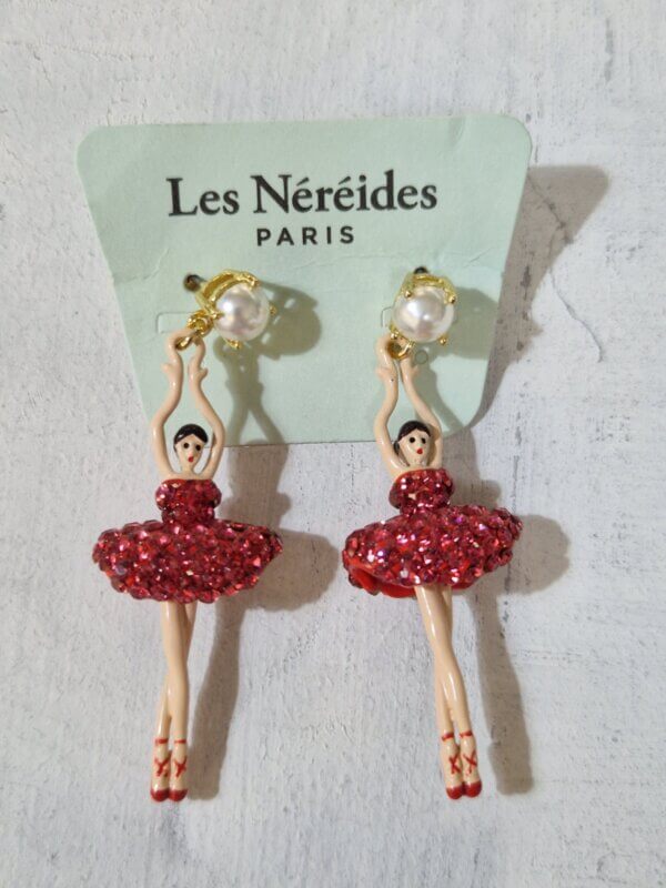 Orecchini Les Nèrèides BALLERINA con TUTU  di strass Fuxia