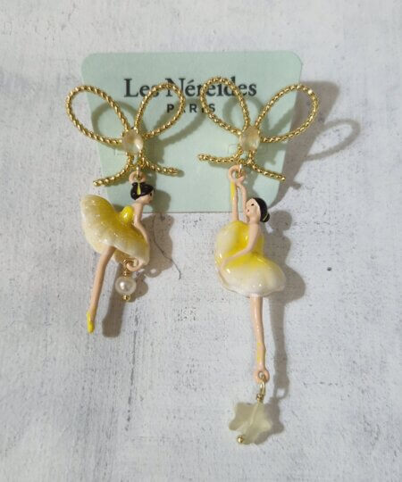 Orecchini Les Nèrèides BALLERINA con TUTU  Giallo glitterato e fiocco dorato