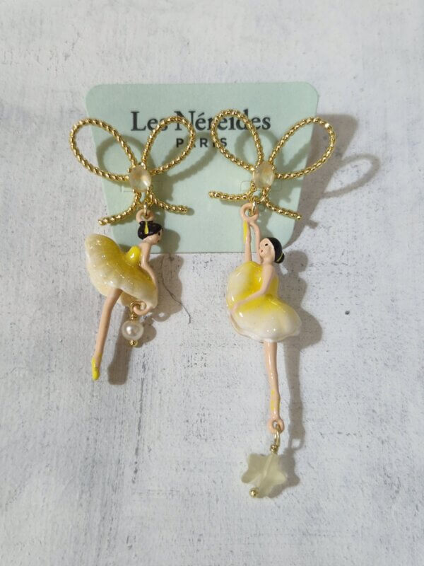 Orecchini Les Nèrèides BALLERINA con TUTU  Giallo glitterato e fiocco dorato