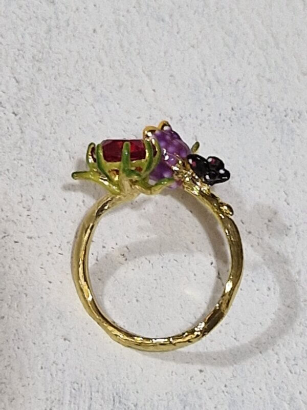 Anello Les Nèrèides tema Floreale con fiore, farfalla e gioiello multicolor - immagine 3