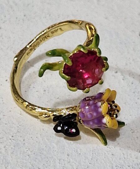 Anello Les Nèrèides tema Floreale con fiore, farfalla e gioiello multicolor