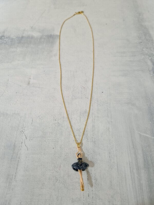 Collana Les Nèrèides BALLERINA con TUTU di ceramica BLU glitter - immagine 2
