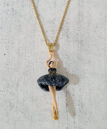Collana Les Nèrèides BALLERINA con TUTU di ceramica BLU glitter