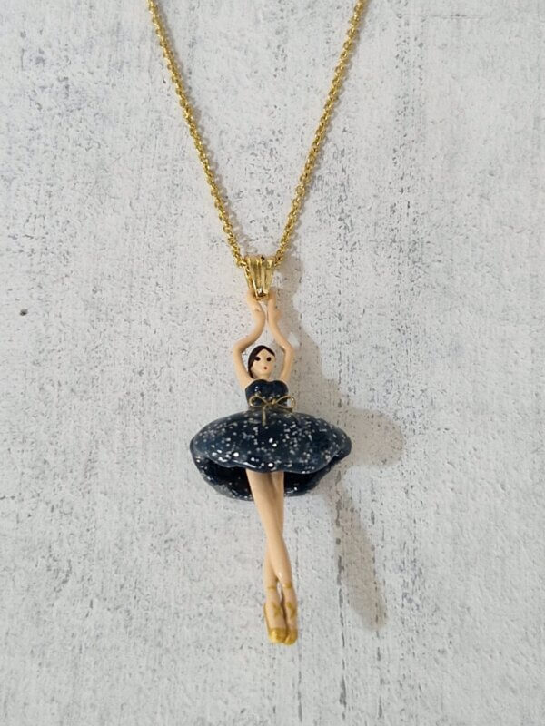 Collana Les Nèrèides BALLERINA con TUTU di ceramica BLU glitter