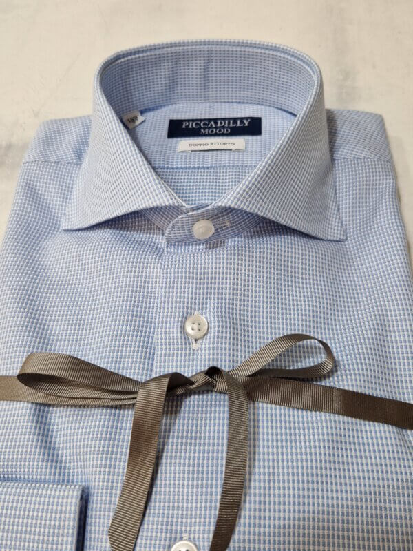 Camicia slim fit PICCADILLYMOOD cotone Doppio Ritorto trama quadretto col. AZZURRO - immagine 2