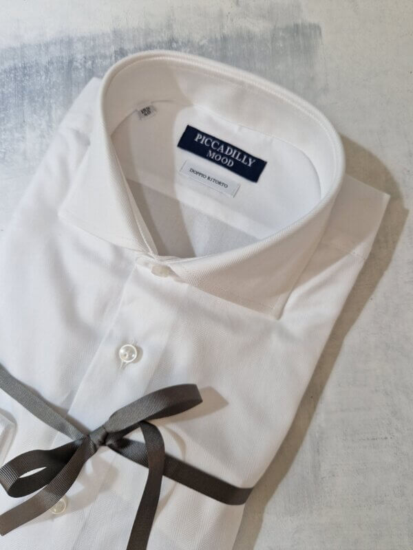 Camicia slim fit PICCADILLYMOOD cotone Doppio Ritorto trama lisca di pesce col. BIANCO