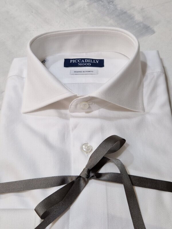 Camicia slim fit PICCADILLYMOOD cotone Doppio Ritorto trama lisca di pesce col. BIANCO - immagine 2