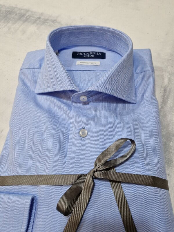 Camicia slim fit PICCADILLYMOOD cotone Doppio Ritorto trama lisca di pesce col. AZZURRO - immagine 2