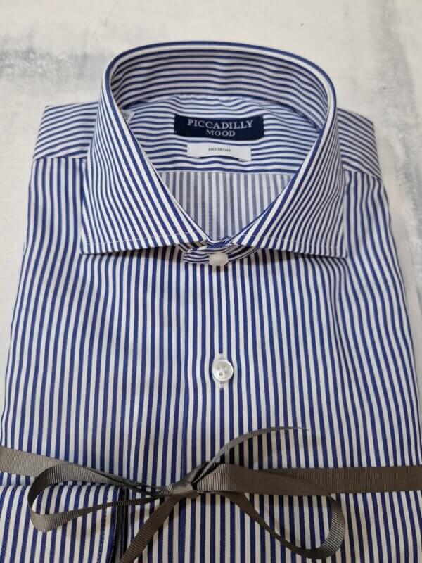 Camicia slim fit PICCADILLYMOOD in cotone NO STIRO riga Blu - immagine 2