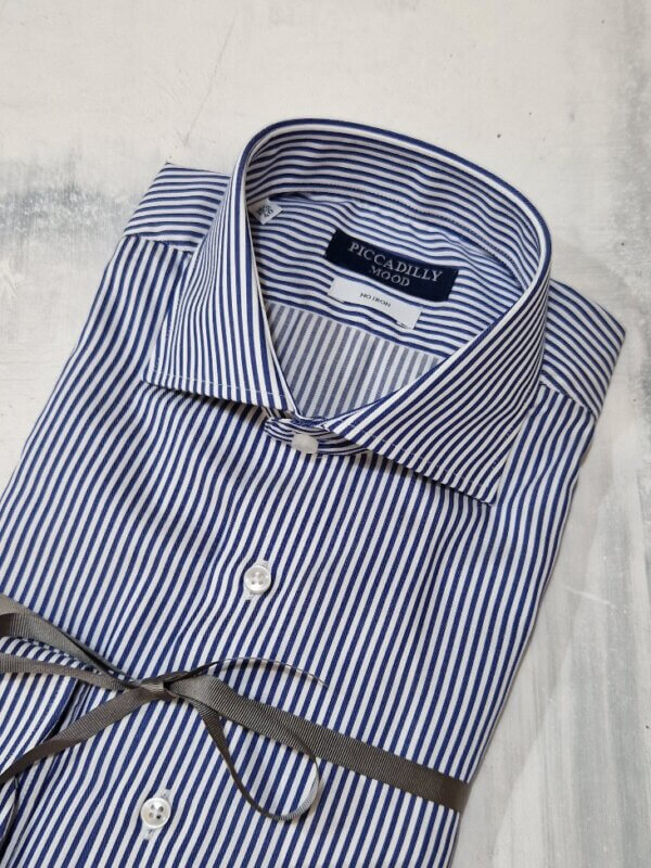 Camicia slim fit PICCADILLYMOOD in cotone NO STIRO riga Blu