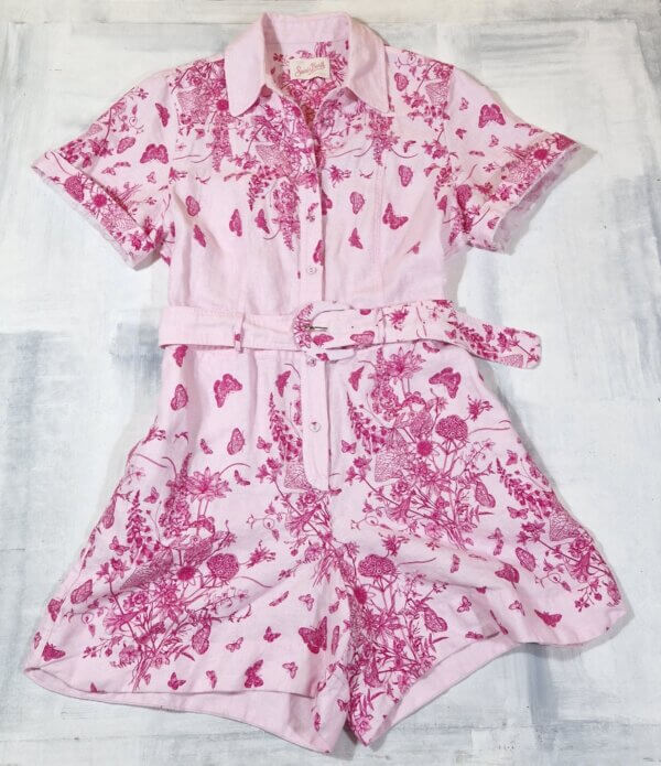 Tuta corta donna MC2 SAINT BARTH  CAROLA in lino con stampa Butterfly ROSA