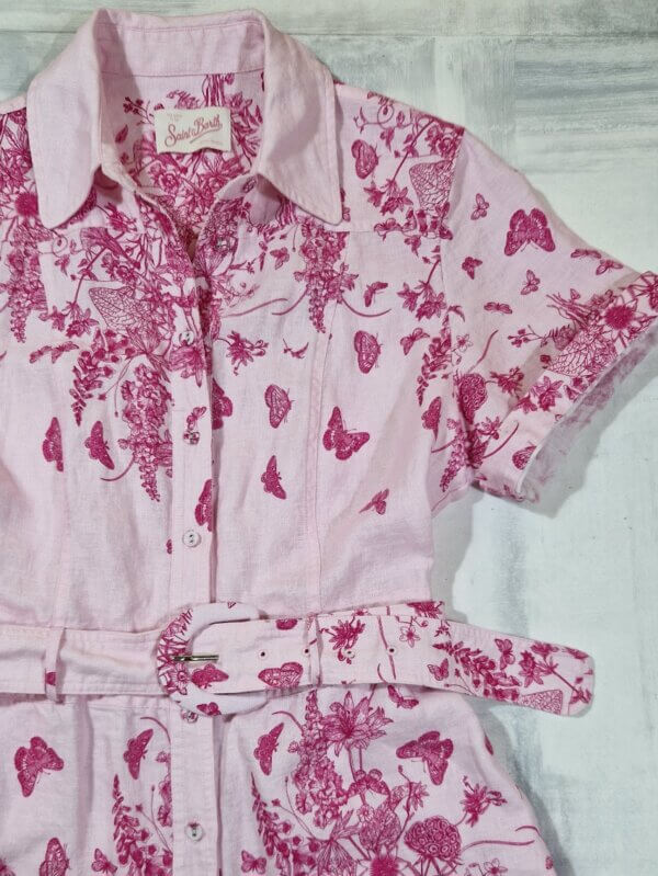 Tuta corta donna MC2 SAINT BARTH  CAROLA in lino con stampa Butterfly ROSA - immagine 2