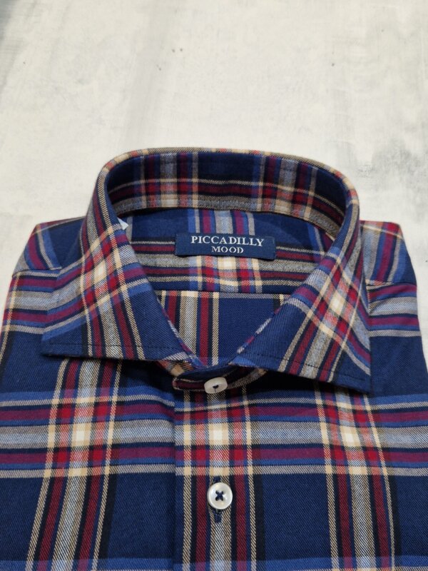 Camicia slim fit PICCADILLYMOOD in cotone Check  rosso/blu - immagine 3