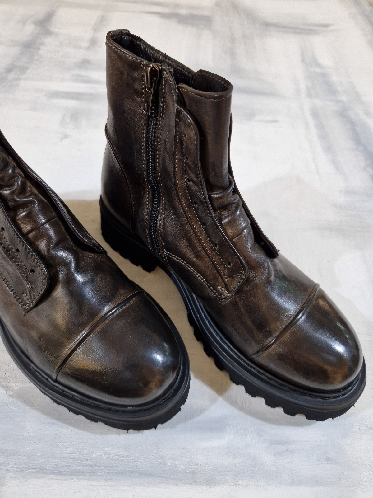 Scarponcino donna in pelle con zip laterale senza lacci PAWELK'S Crust Brandy W1173