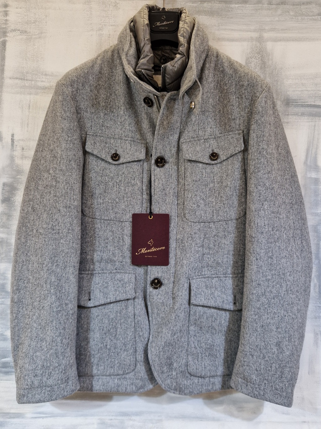 Giacca MONTECORE uomo in panno di lana imbottita in piuma - Storm Grey