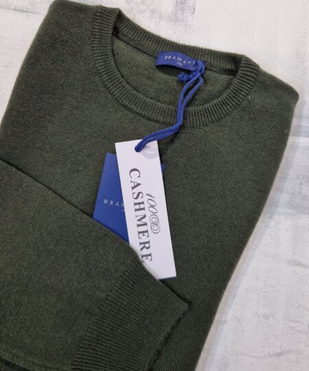 Maglione girocollo uomo BRAMANTE in 100% cashmere melange - Militare