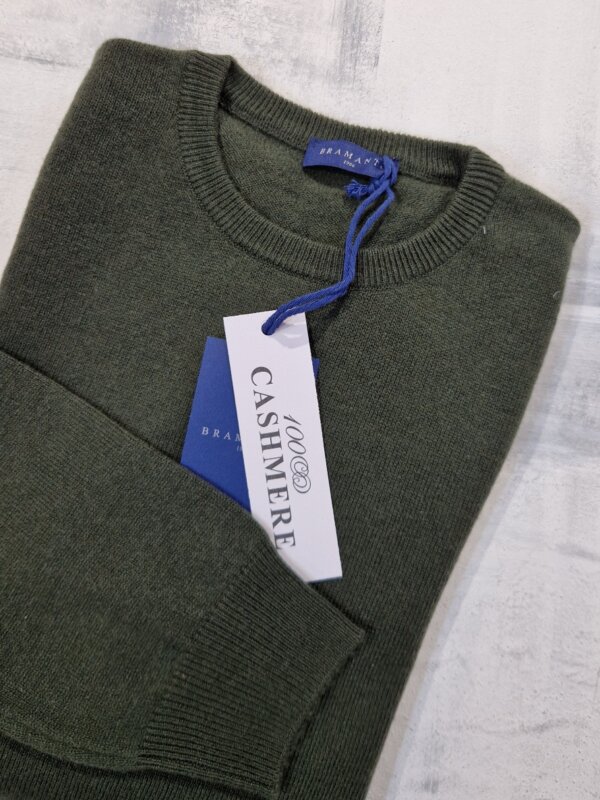 Maglione girocollo uomo BRAMANTE in 100% cashmere melange - Militare