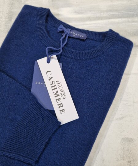 Maglione girocollo uomo BRAMANTE in 100% cashmere melange - Cobalto