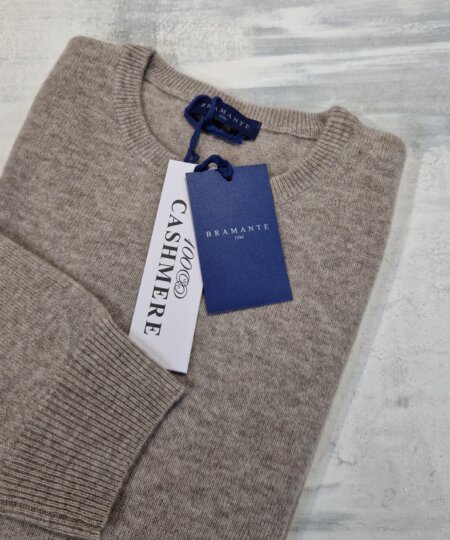 Maglione girocollo uomo BRAMANTE in 100% cashmere melange - Tortora