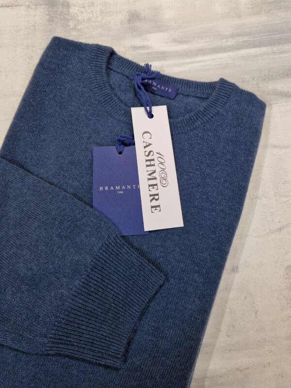 Maglione girocollo uomo BRAMANTE in 100% cashmere melange - Avio