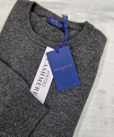 Maglione girocollo uomo BRAMANTE in 100% cashmere melange - Fumo di Londra