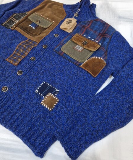Giacca Cardigan in lana melange Garry's Earth CM Patch 304 con inserti patch e tasconi - BLU