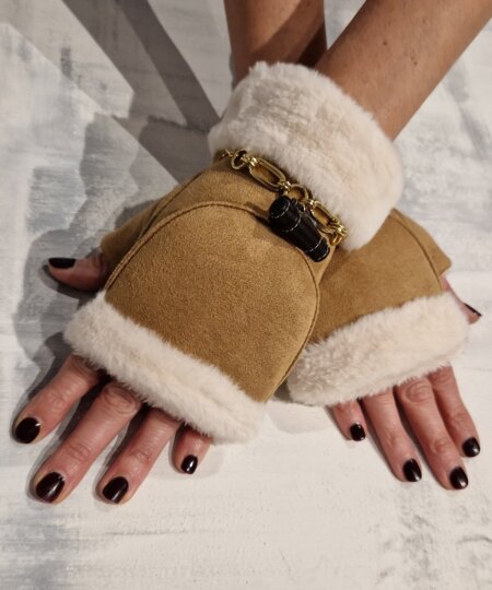 Guanti donna AMA Gioielli in ecomontone con gioiello - Beige